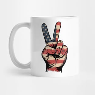 USA Flag Peace Sign Hand 4th of July Patriotic Mug